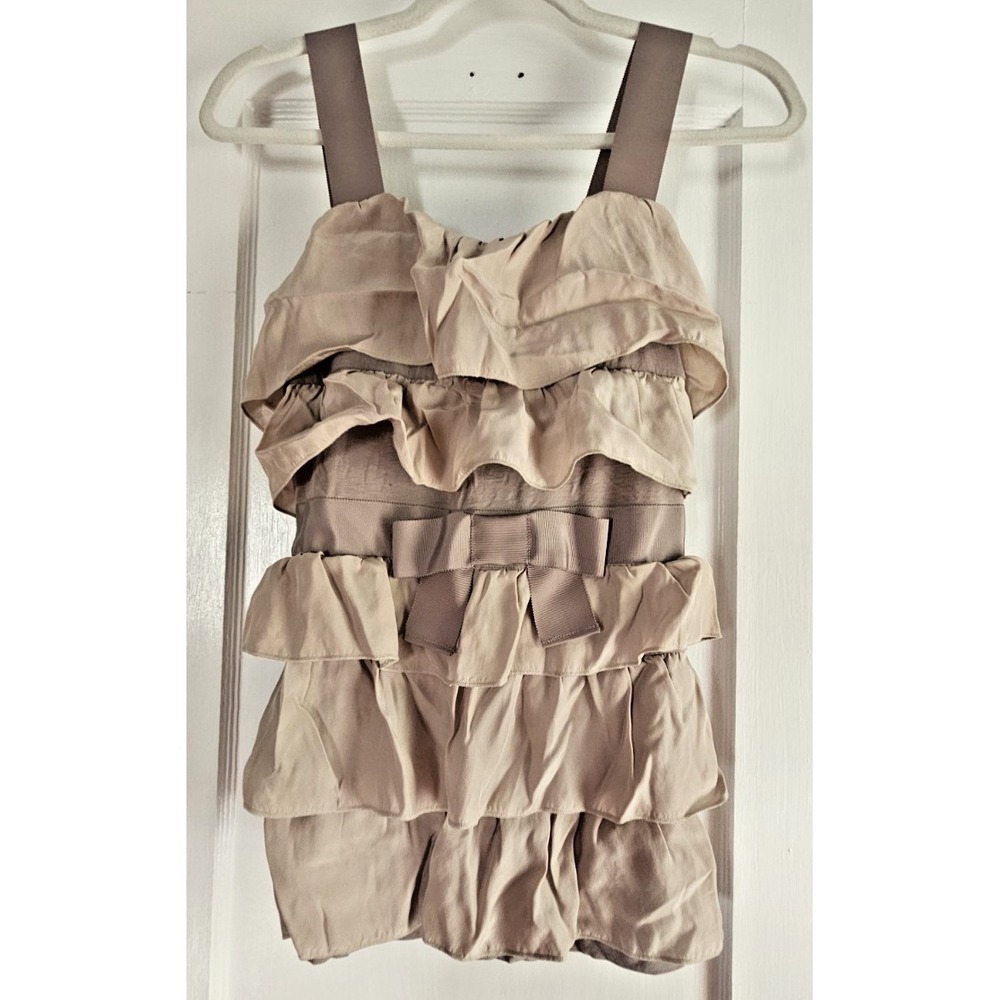 bordeaux‎ Anthropologie tan silk ruffle tiers top adjustable straps womans S